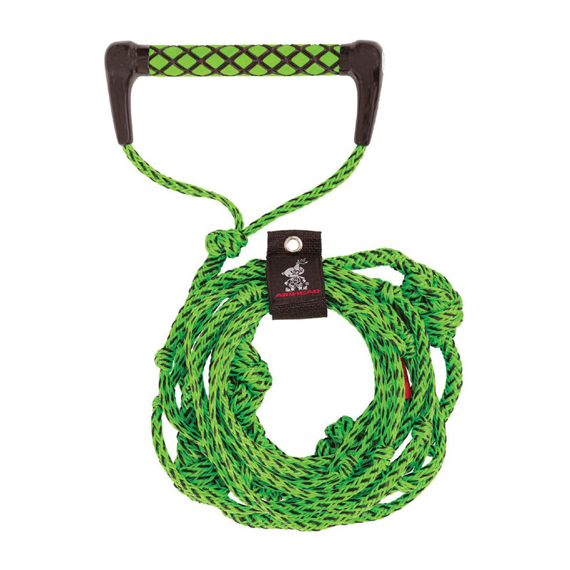 Airhead Towable 25 Foot Wake Surf 4 Section Durable Rope w/ 10 In Handle, Green