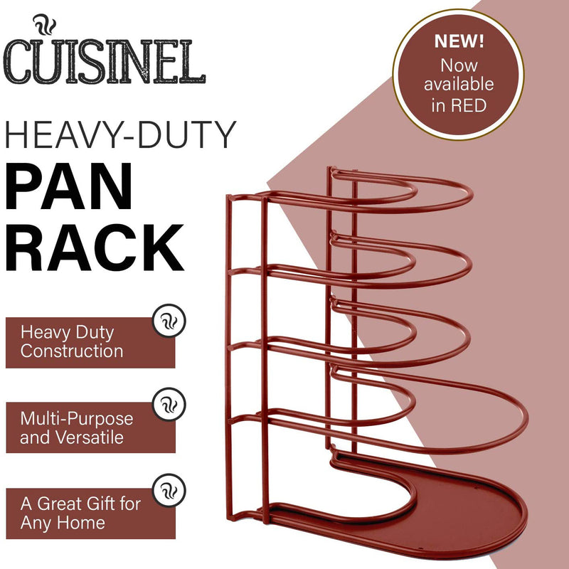Cuisinel 12.2 In Heavy Duty Extra Large 5 Pan & Pot Organizer 5 Tier Rack, Red