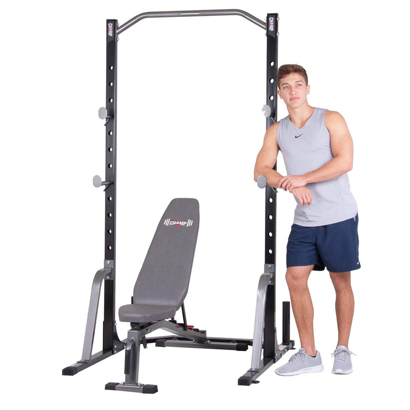 Body Champ PBC530 Power Rack System with Olympic Weight Plate Storage and Bench