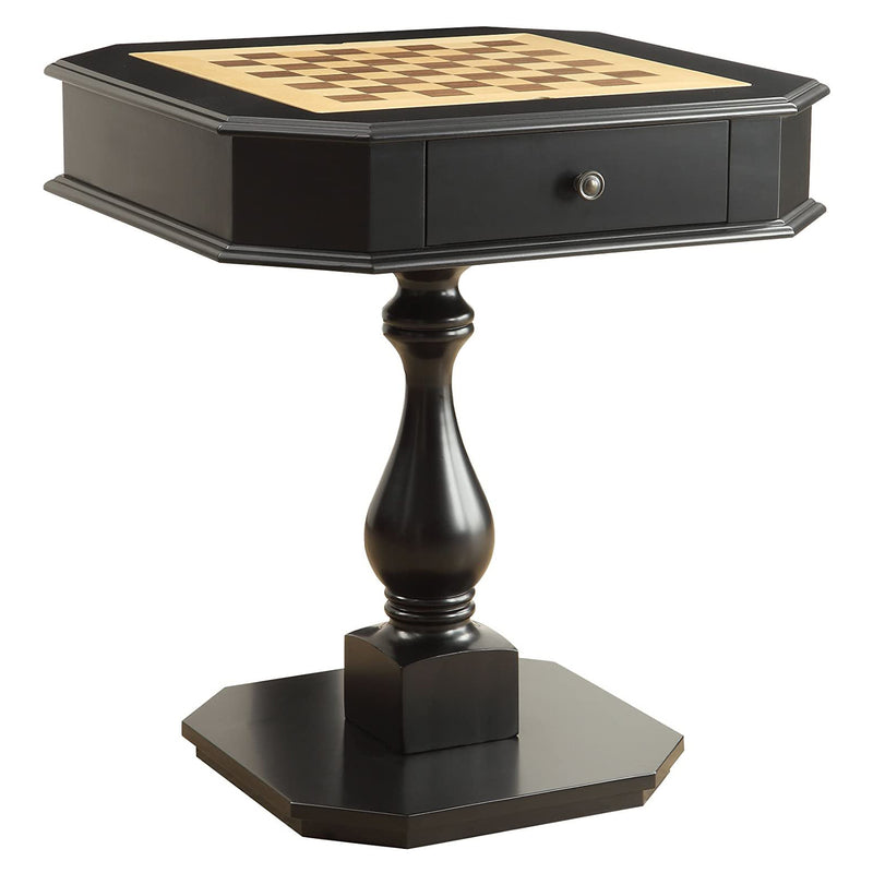 ACME Chess Checkers Backgammon Wooden Bishop Game Table w/ Reversible Top, Black