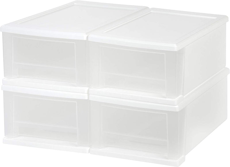 IRIS USA 7 Quart White Hard Plastic Extra Large Stacking Tote Drawer, 4 Pack