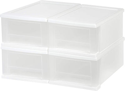 7 Qt Plastic Extra Large Stacking Tote Drawer, White, 4 Pack (Open Box)