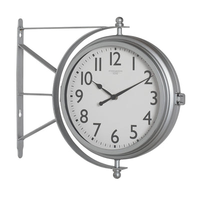 Studio Designs Metro Station 18 Inch Dual Face Clock and Thermometer, Silver