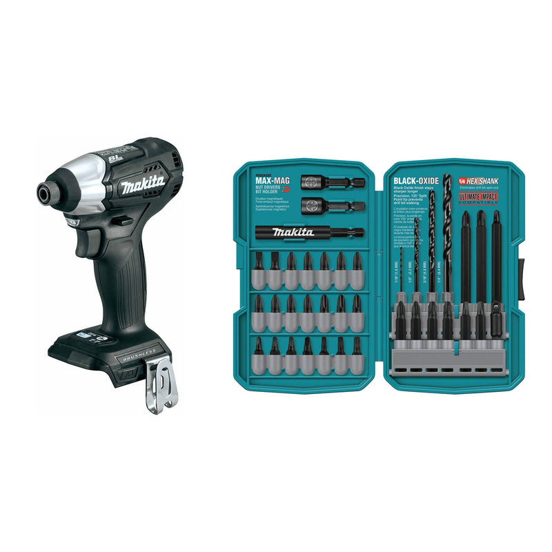 Makita Lithium Ion Sub-Compact Impact Driver, Tool Only + 38 Piece Bit Set