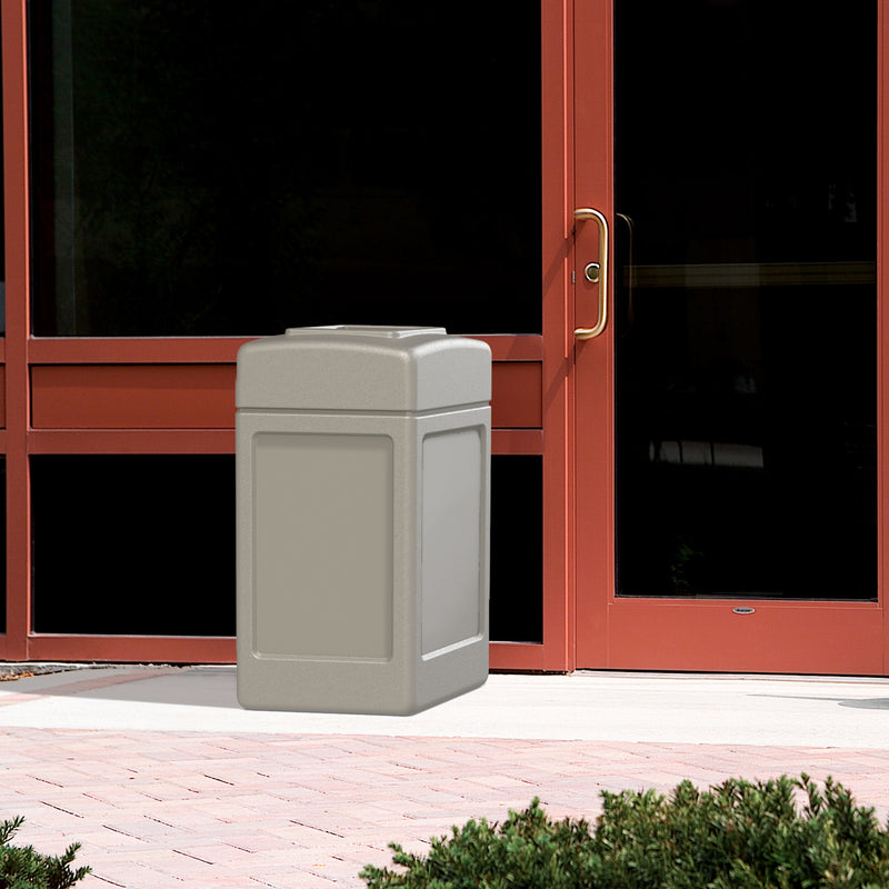 Commercial Zone 732102 Open-Top Square 42 Gallon Waste Trash Container, Beige