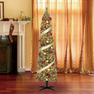 Home Heritage 7' Artificial Pencil Pine Slim Christmas Tree w/ Lights (Open Box)