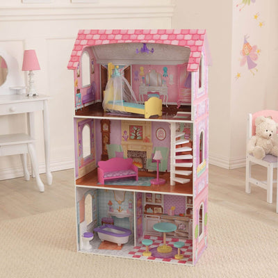 KidKraft Penelope Soft Pastel Wooden Play Dollhouse with Furniture + Doll Family