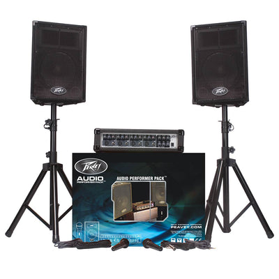 Peavey Audio Performer Pack PA System with 2 Speakers, Mixer, 2 Stands, & 2 Mics