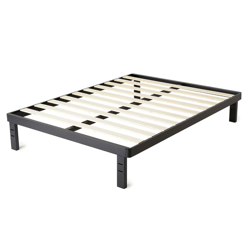 intelliBASE Deluxe Black Metal Platform Bed Frame with Wooden Slats, King Sized