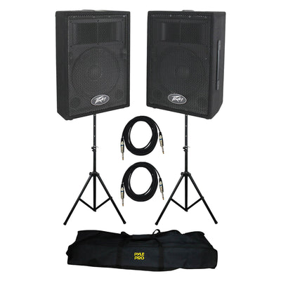 Peavey DJ 2-Way PA Speaker System (2 Speakers) + Stands with Cable Kit (2 Pack)