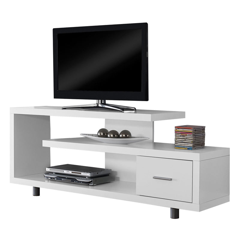 Monarch Specialties 60" Modern Art Entertainment TV Stand w/ Drawer, White(Used)