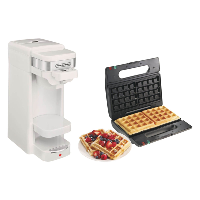 Proctor Silex Single Serve Coffee Maker + 2-Slice Non-Stick Belgian Waffle Maker