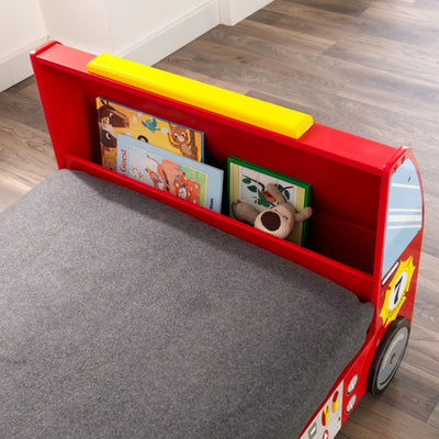 KidKraft Wooden Fire Truck Baby, Toddler, and Kids Transition Bed and Cot, Red