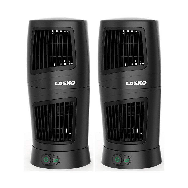 Lasko Twist Top Slim Compact 12" Portable Oscillating Desk Tower Fan (2 Pack)