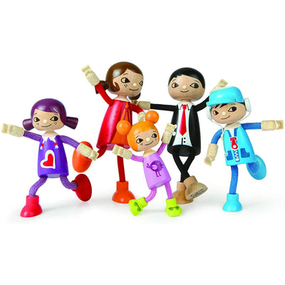 Hape Modern Family of 5 Wooden Bendable Doll Set for Kids Ages 3 Years and Up