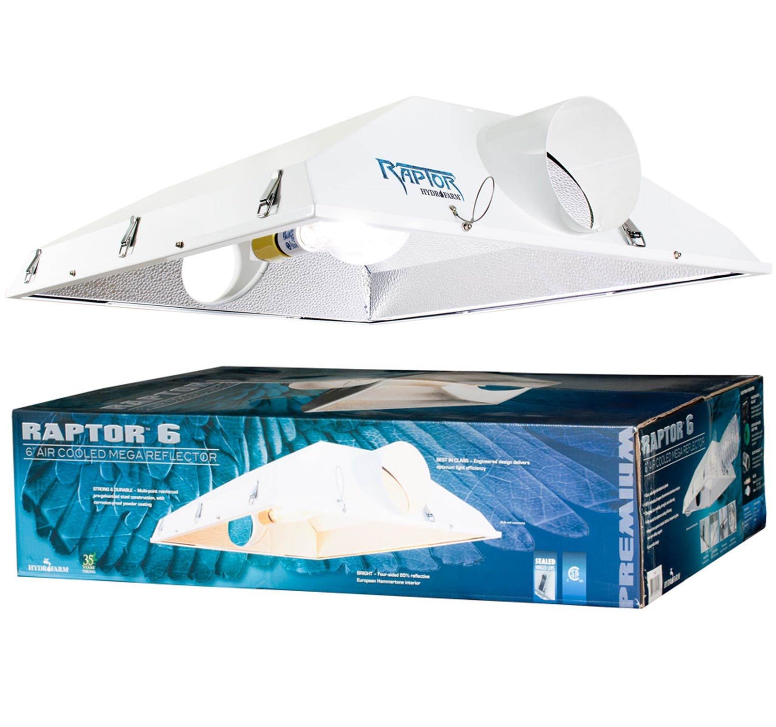 NEW! Hydrofarm Raptor 6" Air Cooled Grow Light Fixture Reflector Hood | RP6AC - VMInnovations