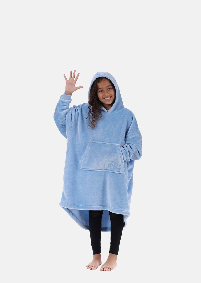 The Comfy Dream Jr Kids Oversized Microfiber Fleece Wearable Blanket, Sky Blue