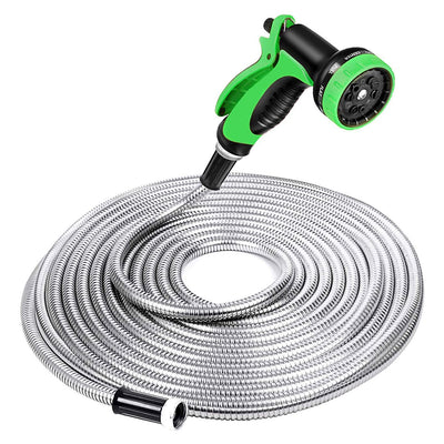 Specilite Heavy Duty 75 Foot Stainless Steel 10 Spray Pattern Nozzle Garden Hose - VMInnovations