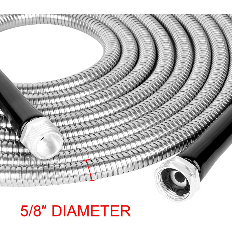 Specilite Heavy Duty 75 Foot Stainless Steel 10 Spray Pattern Nozzle Garden Hose - VMInnovations