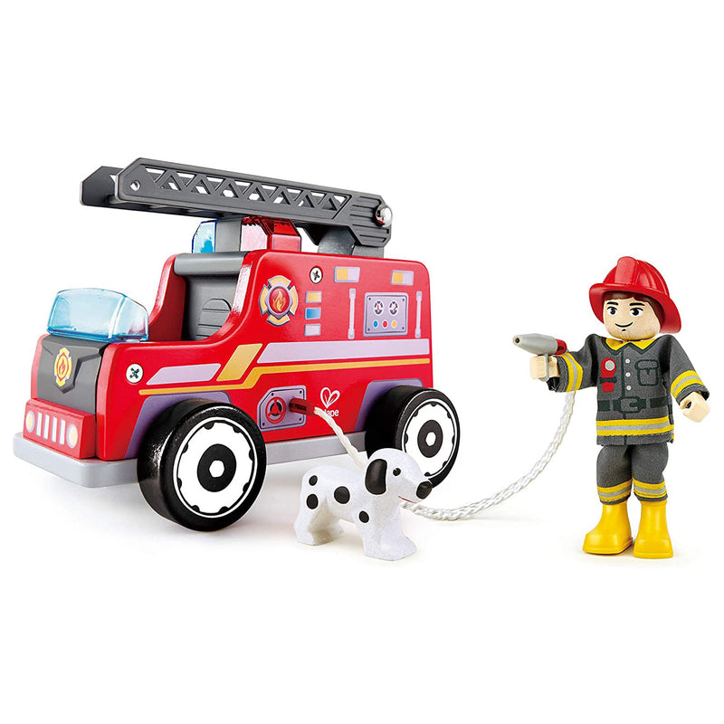 Hape E3024 Wooden Fire Truck Playset with Fire Engine Toy, Firefighter and Dog