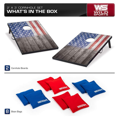 Wild Sports 2 x 3 Foot Stars & Stripes USA Flag Cornhole Bags Game Set (2 Pack)