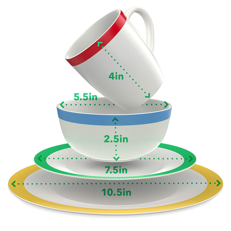 Vremi 16 Piece Multicolor Porcelain Dinnerware Set for 4 w/ Plates, Mugs & Bowls