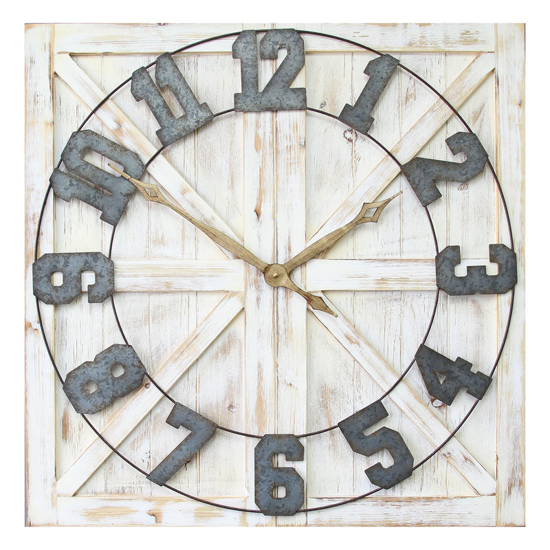 Stratton Home Decor S11545 Rustic Wood and Metal Farmhouse Mounted Wall Clock