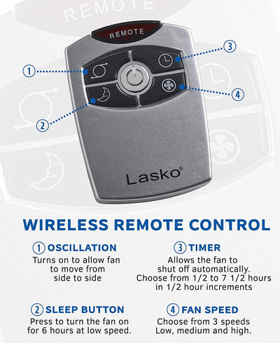 Lasko 52 Inch 3 Speed Quiet Oscillating Tower Pedestal Fan with Remote, Black
