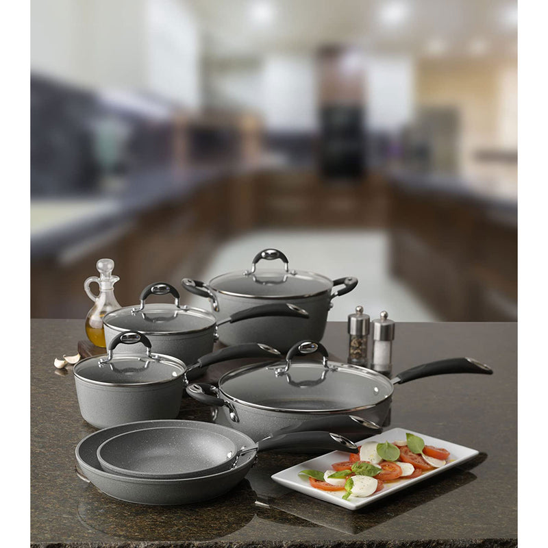 Bialetti 7351 Granito Nonstick Hard Anodized Covered 10 Piece Cookware Set, Gray