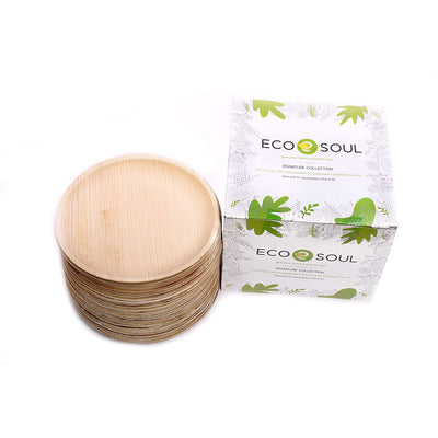 ECO SOUL 8 Inch Round Compostable Disposable Palm Leaf Party Plates (200 Pack)