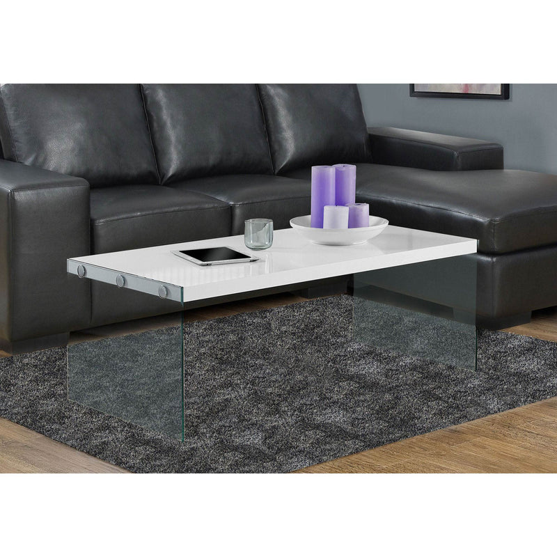 Monarch Specialties Contemporary Accent Tempered Glass Coffee Table, Gloss White