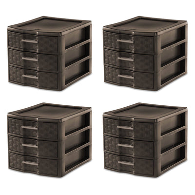 Sterilite Medium Weave Craft Office Supplies 3 Drawer Storage Organizer (4 Pack)