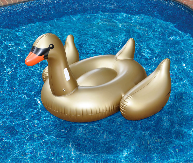 Swimline Giant Inflatable Ride-On 75-Inch Golden Swan Float For Pools | 90701