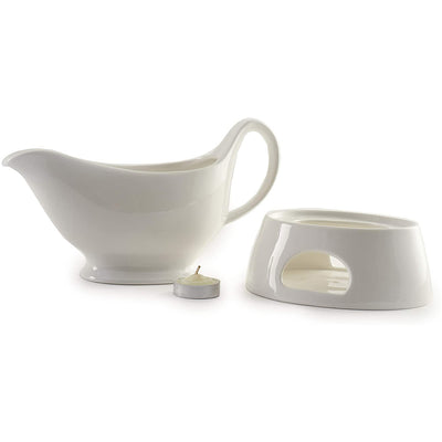 Norpro White Porcelain Gravy Sauce Serving Boat w/ Stay Warm Candle Heated Stand