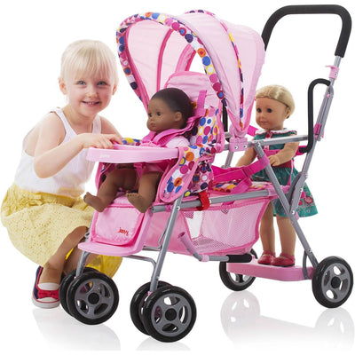 Joovy Toy 3 Doll Caboose Pretend Play Children Stroller & Toy Car Seat, Pink Dot - VMInnovations