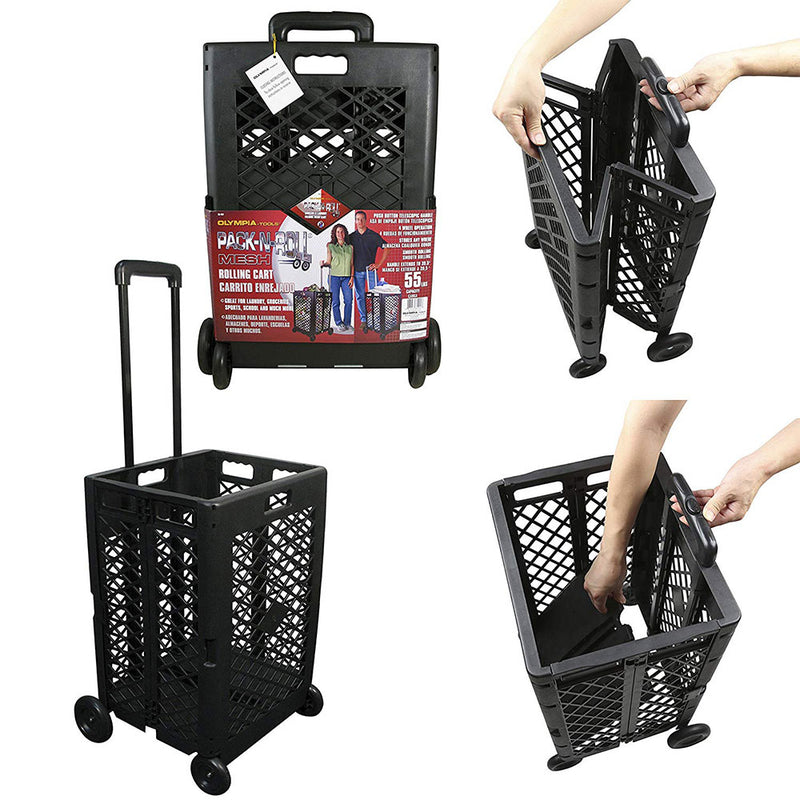 Olympia Tools Pack n Roll Portable Folding Mesh Rolling Storage Cart (Open Box)