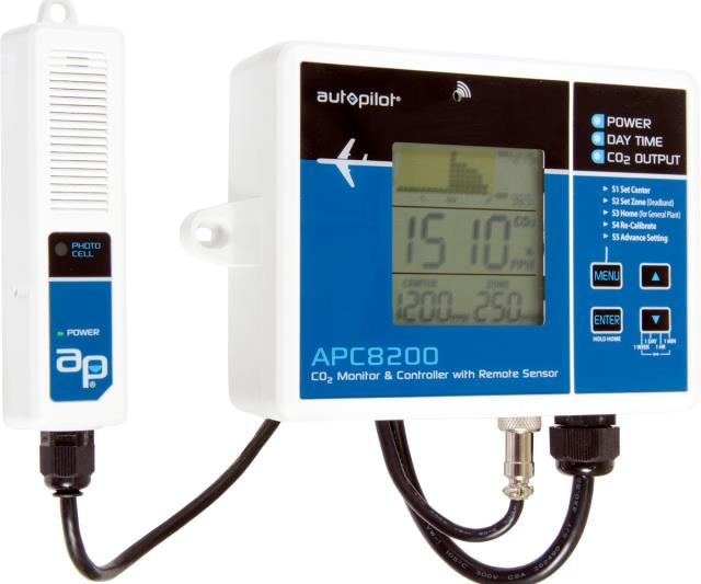 Autopilot APC8200 Hydroponics CO2 Monitor and Controller with 15" Remote Sensor
