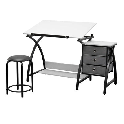 Studio Designs Comet Center Tilting Arts & Crafts Table with Stool, Black/White
