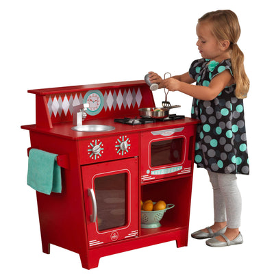 KidKraft Classic Wooden Pretend Play Cooking Kitchenette Toy Set for Kids, Red