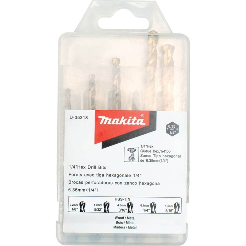 Makita 5 Piece Titatnium Coated Impact Drill and Driver Bit Set & Hex Shank