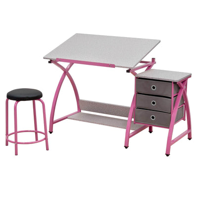 Studio Designs Laminate Craft Table Comet Center w/ Stool, Pink & Splatter Gray