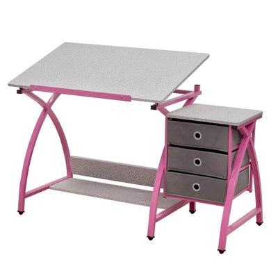 Studio Designs Laminate Craft Table Comet Center w/ Stool, Pink & Splatter Gray