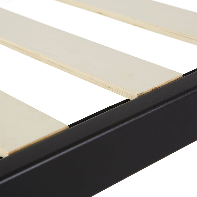 intelliBASE Twin Size Wooden Slat Black Metal Platform Bed Frame with Headboard