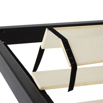 intelliBASE Twin Size Wooden Slat Black Metal Platform Bed Frame with Headboard