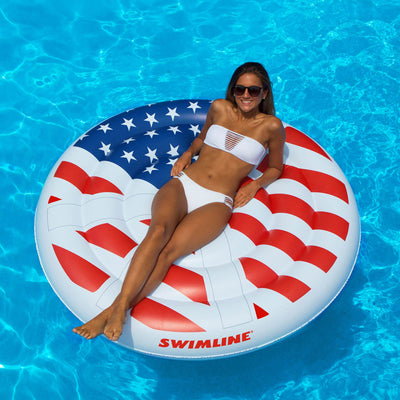 Swimline 60" Inflatable American Flag Peace Swimming Pool Floating Water Raft