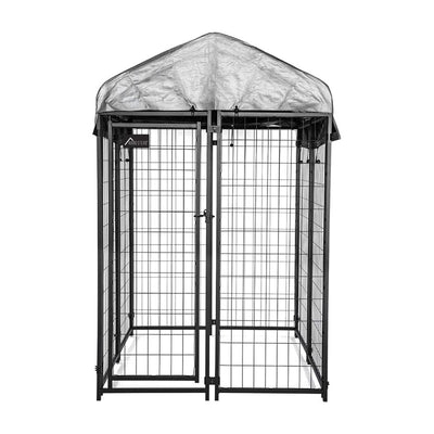 Homestead Large Welded Wire Outdoor Pet Kennel with Waterproof Cover, Black