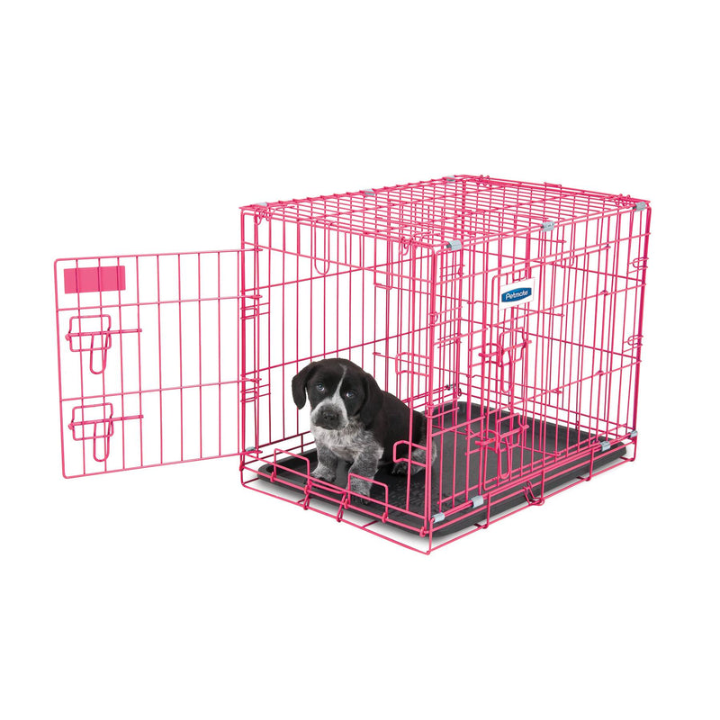 Petmate 24 Inch Adjustable Puppy Dog 2 Door House Training Crate Kennel, Pink