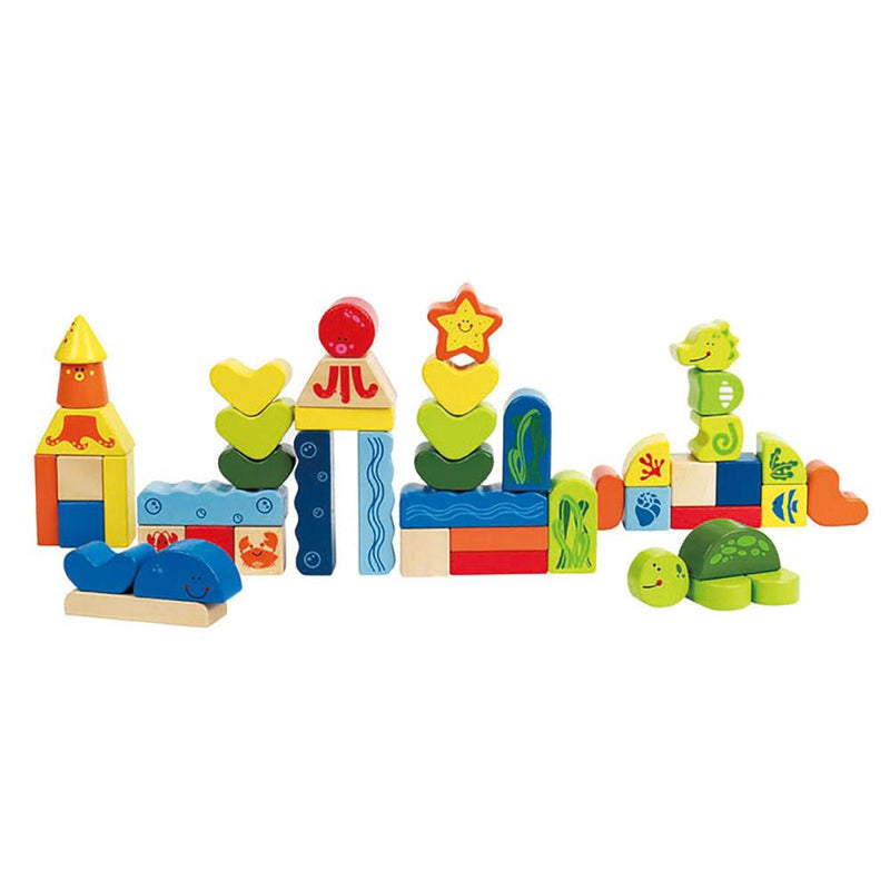 Hape Kids Toddler 48 Piece Stacking Wooden Under the Sea Blocks Play Toy Set