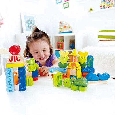 Hape Kids Toddler 48 Piece Stacking Wooden Under the Sea Blocks Play Toy Set