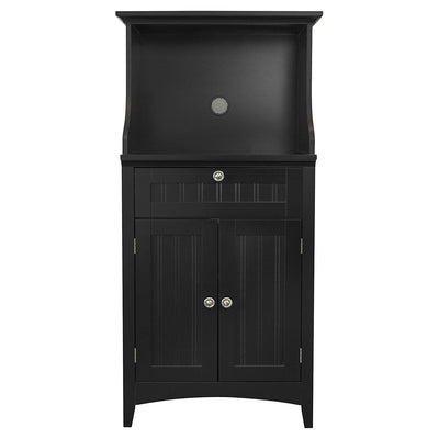 American Furniture Classics Microwave Kitchen Utility Cart Stand Cabinet, Black